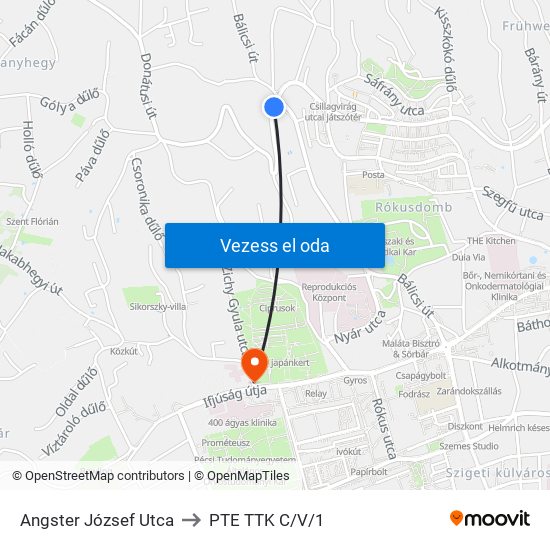 Angster József Utca to PTE TTK C/V/1 map