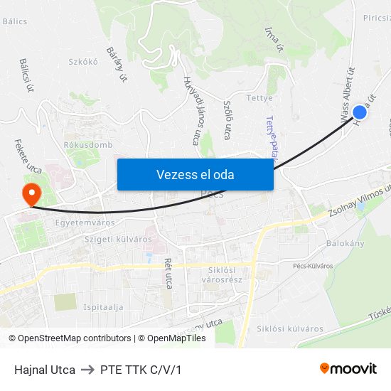 Hajnal Utca to PTE TTK C/V/1 map