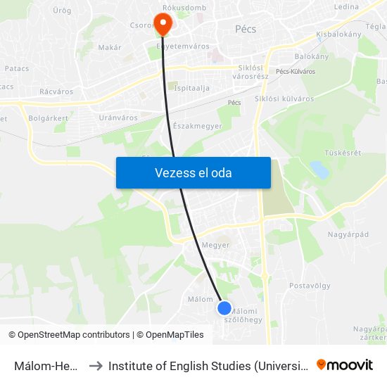 Málom-Hegyi Út to Institute of English Studies (University of Pécs) map