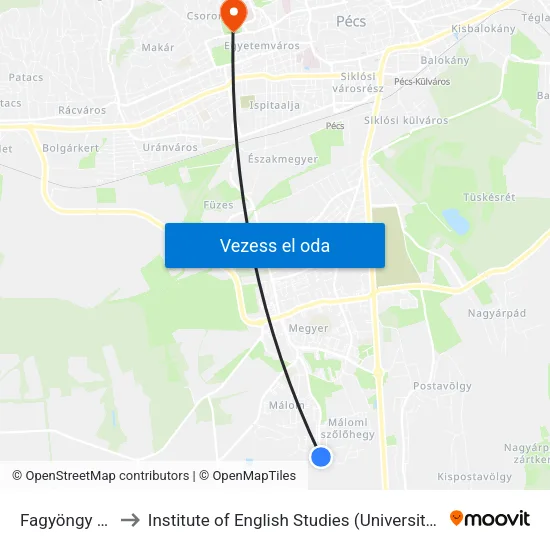 Fagyöngy Utca to Institute of English Studies (University of Pécs) map