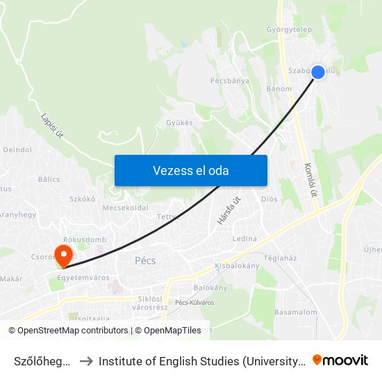 Szőlőhegyi Út to Institute of English Studies (University of Pécs) map