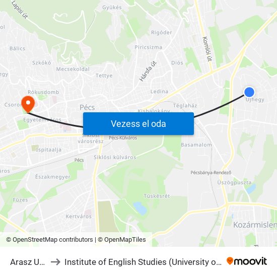 Arasz Utca to Institute of English Studies (University of Pécs) map