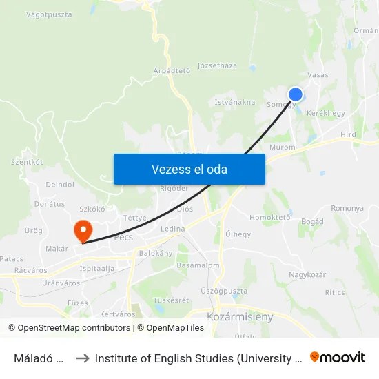 Máladó Utca to Institute of English Studies (University of Pécs) map