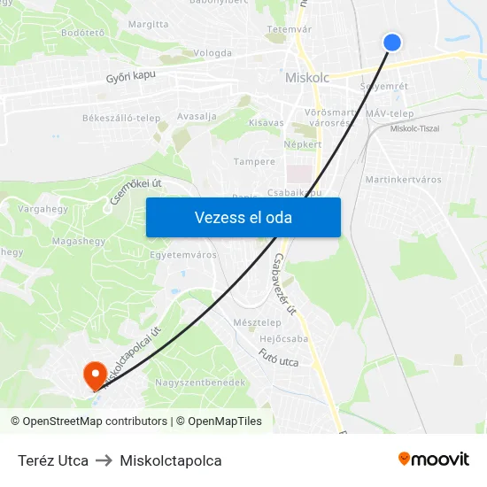 Teréz Utca to Miskolctapolca map