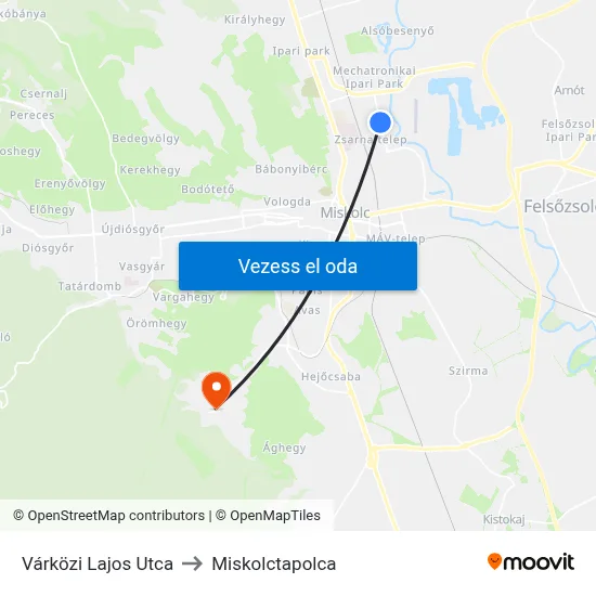 Várközi Lajos Utca to Miskolctapolca map