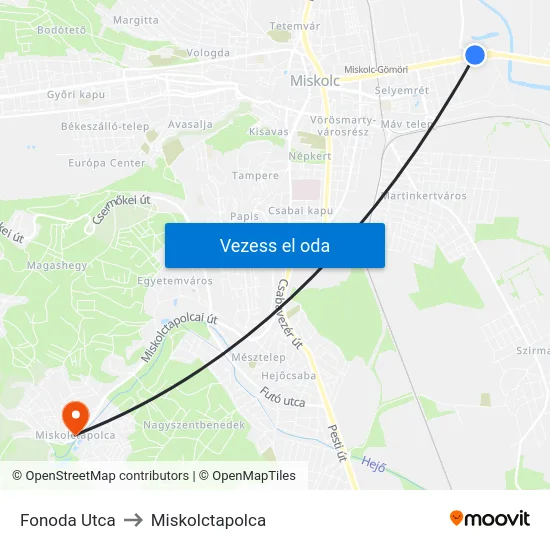 Fonoda Utca to Miskolctapolca map