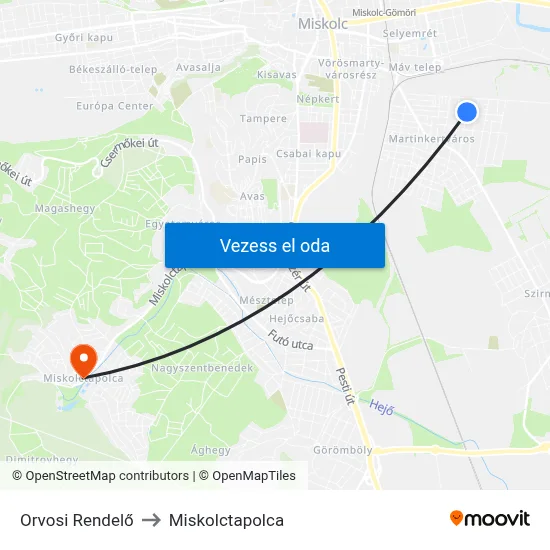 Orvosi Rendelő to Miskolctapolca map