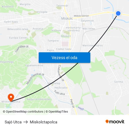 Sajó Utca to Miskolctapolca map
