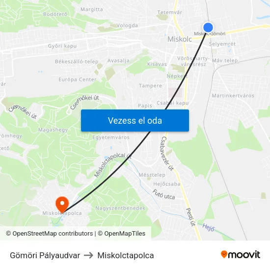 Gömöri Pályaudvar to Miskolctapolca map