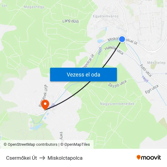 Csermőkei Út to Miskolctapolca map