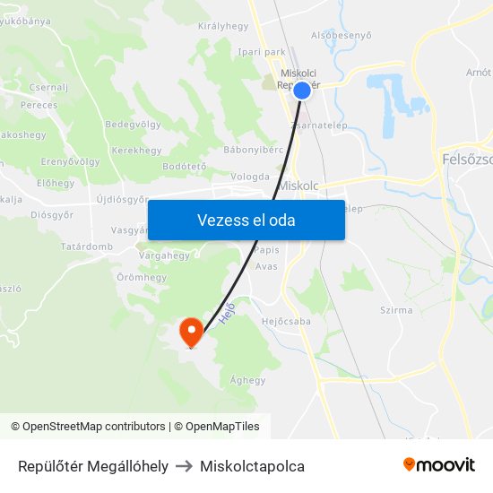 Repülőtér Megállóhely to Miskolctapolca map