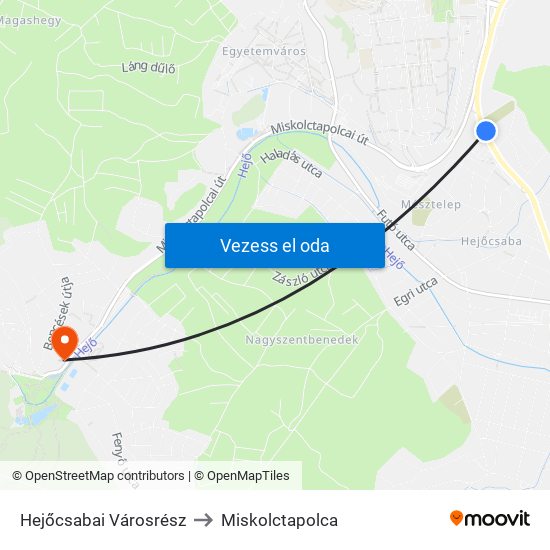 Hejőcsabai Városrész to Miskolctapolca map