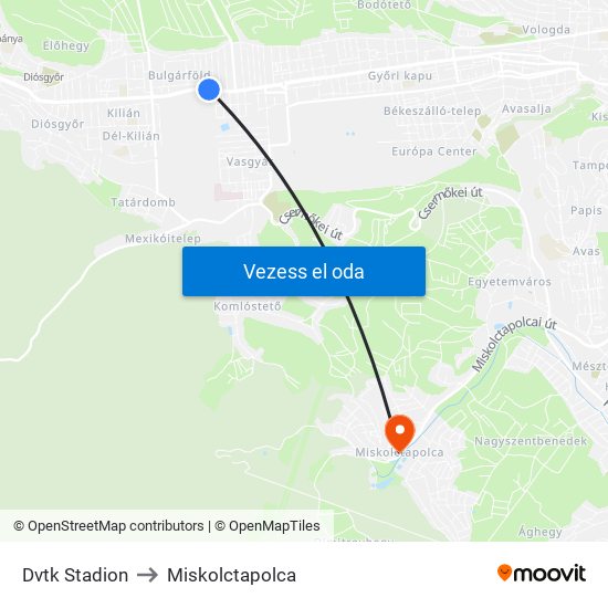 Dvtk Stadion to Miskolctapolca map