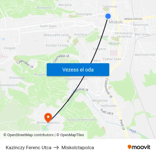 Kazinczy Ferenc Utca to Miskolctapolca map