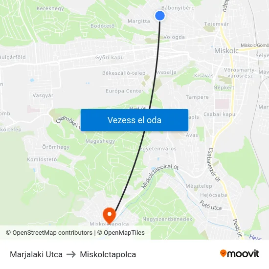 Marjalaki Utca to Miskolctapolca map