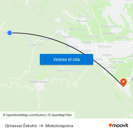 Újmassai Őskohó to Miskolctapolca map