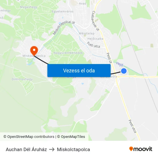 Auchan Dél Áruház to Miskolctapolca map