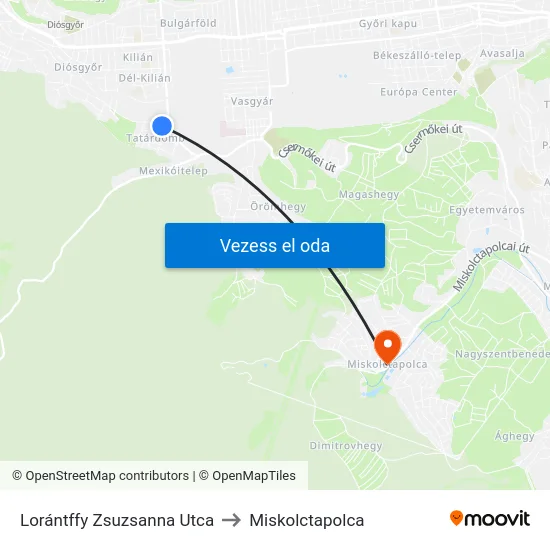 Lorántffy Zsuzsanna Utca to Miskolctapolca map