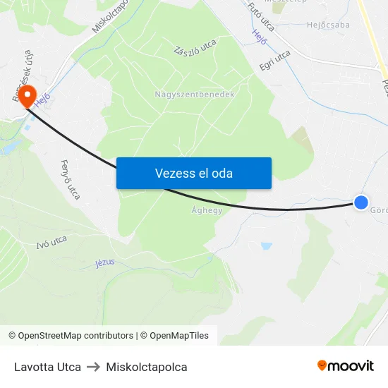 Lavotta Utca to Miskolctapolca map