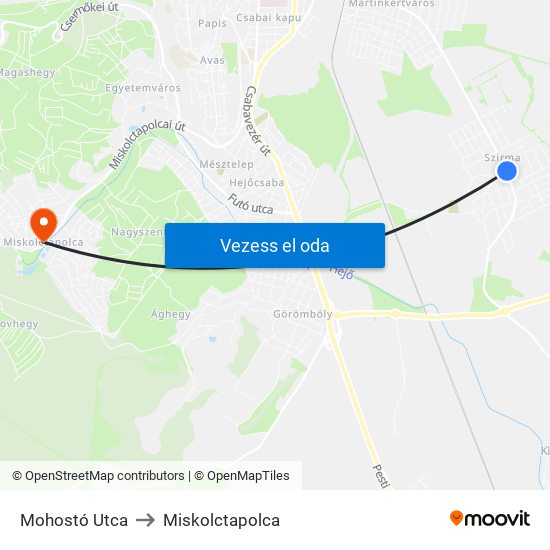 Mohostó Utca to Miskolctapolca map