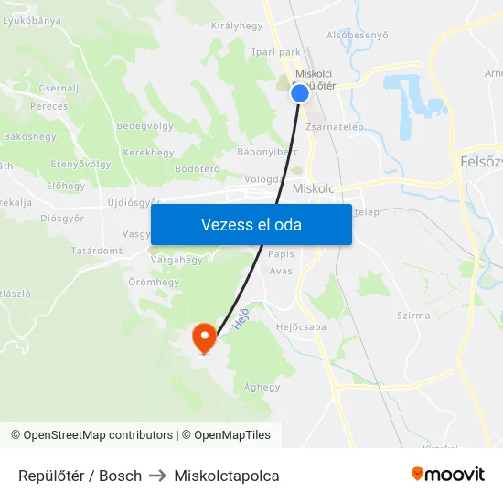 Repülőtér / Bosch to Miskolctapolca map