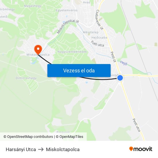 Harsányi Utca to Miskolctapolca map