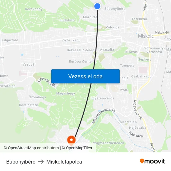 Bábonyibérc to Miskolctapolca map