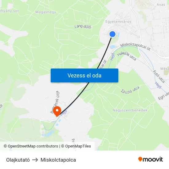 Olajkutató to Miskolctapolca map