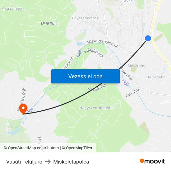 Vasúti Felüljáró to Miskolctapolca map