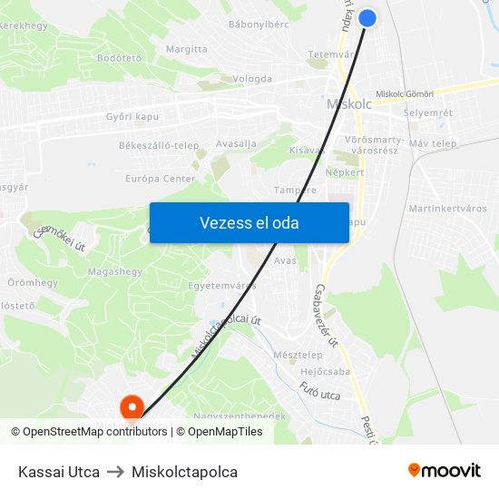Kassai Utca to Miskolctapolca map