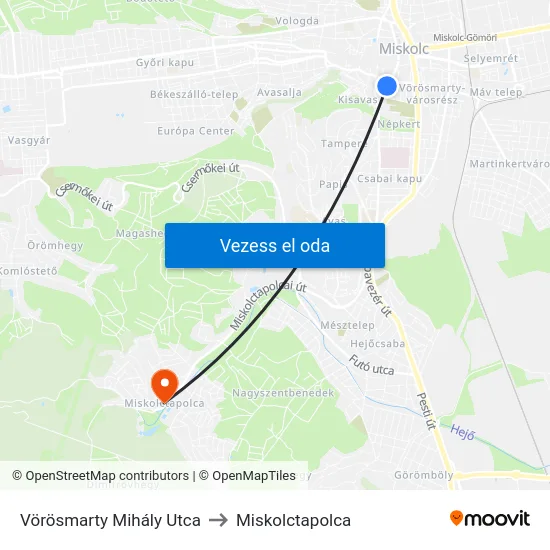 Vörösmarty Mihály Utca to Miskolctapolca map