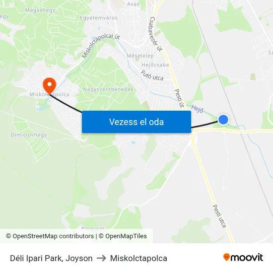 Déli Ipari Park, Joyson to Miskolctapolca map