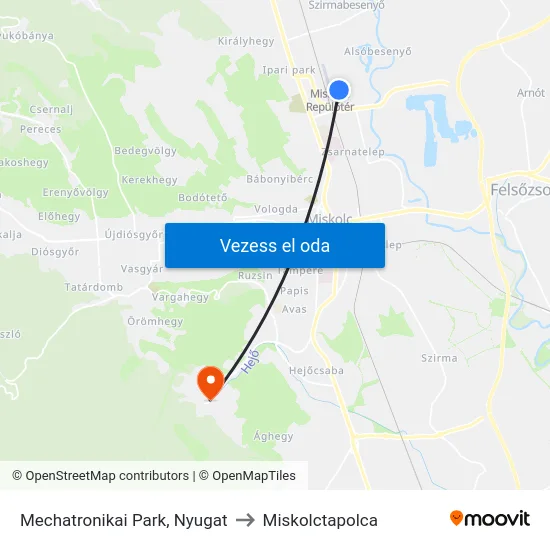 Mechatronikai Park, Nyugat to Miskolctapolca map