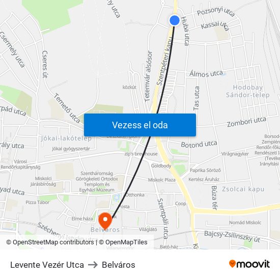Levente Vezér Utca to Belváros map