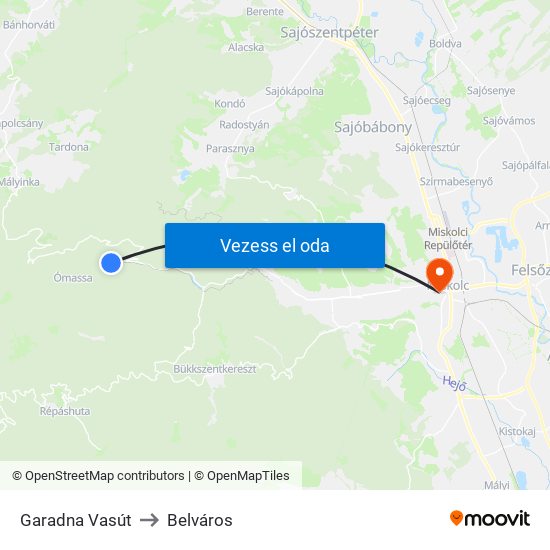 Garadna Vasút to Belváros map