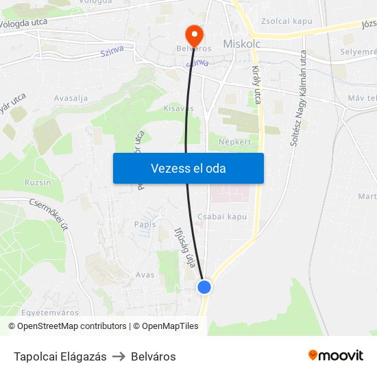 Tapolcai Elágazás to Belváros map