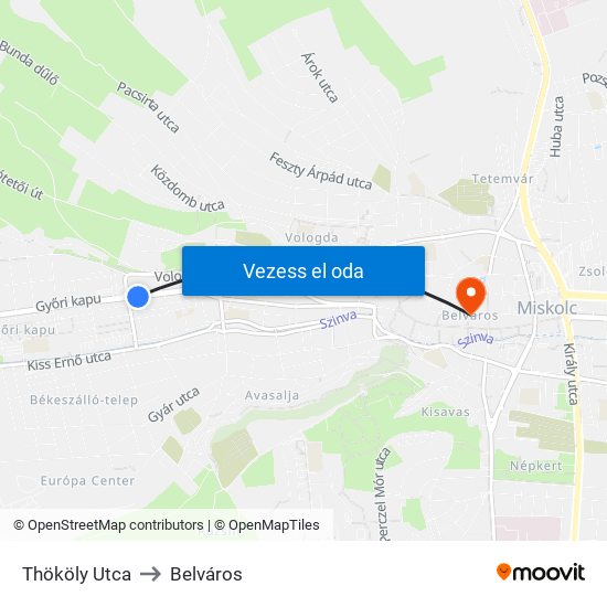 Thököly Utca to Belváros map