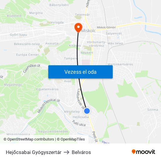 Hejőcsabai Gyógyszertár to Belváros map