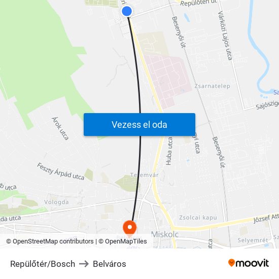 Repülőtér/Bosch to Belváros map