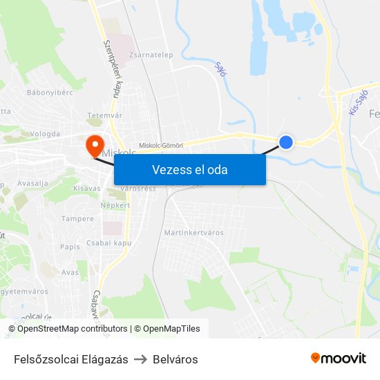 Felsőzsolcai Elágazás to Belváros map