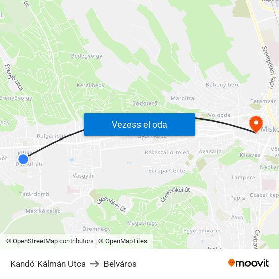 Kandó Kálmán Utca to Belváros map