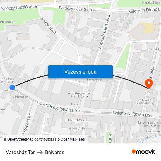 Városház Tér to Belváros map