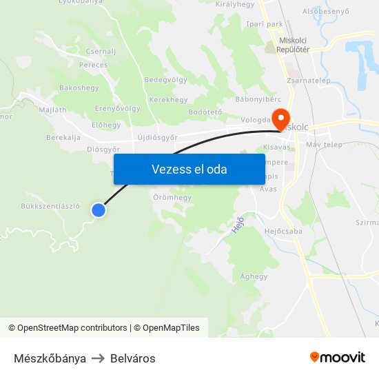 Mészkőbánya to Belváros map