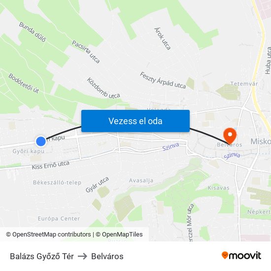 Balázs Győző Tér to Belváros map