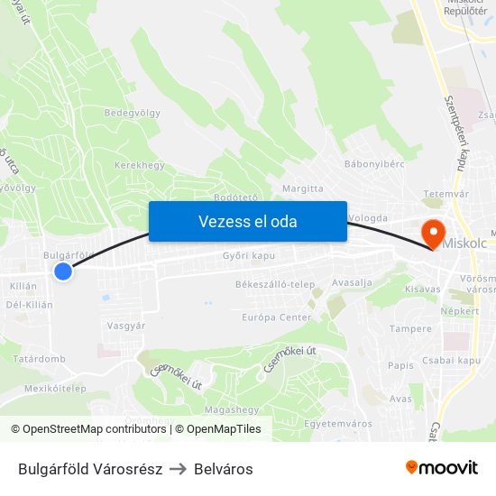 Bulgárföld Városrész to Belváros map