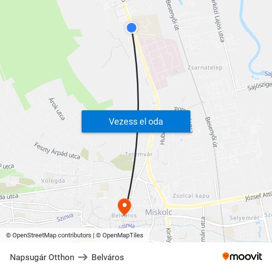 Napsugár Otthon to Belváros map
