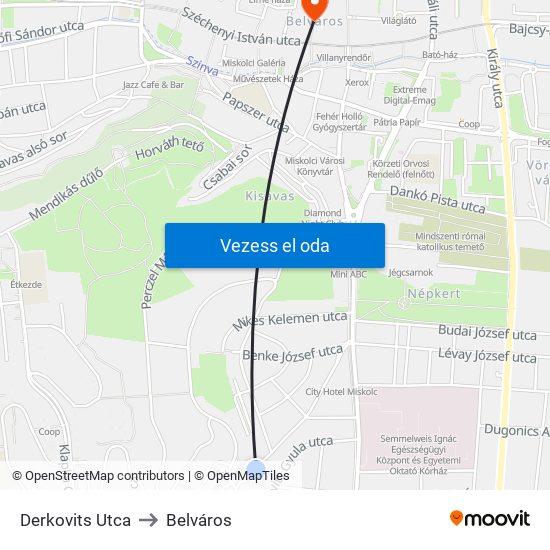 Derkovits Utca to Belváros map