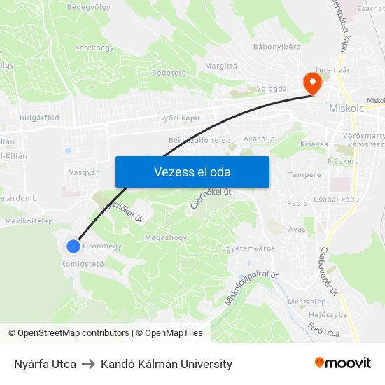 Nyárfa Utca to Kandó Kálmán University map