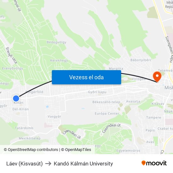 Láev (Kisvasút) to Kandó Kálmán University map