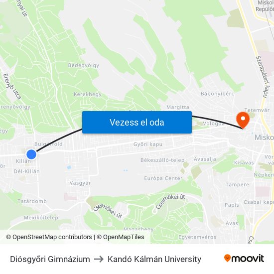 Diósgyőri Gimnázium to Kandó Kálmán University map
